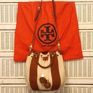 Tory Burch Canvas Leather Bucket Bag